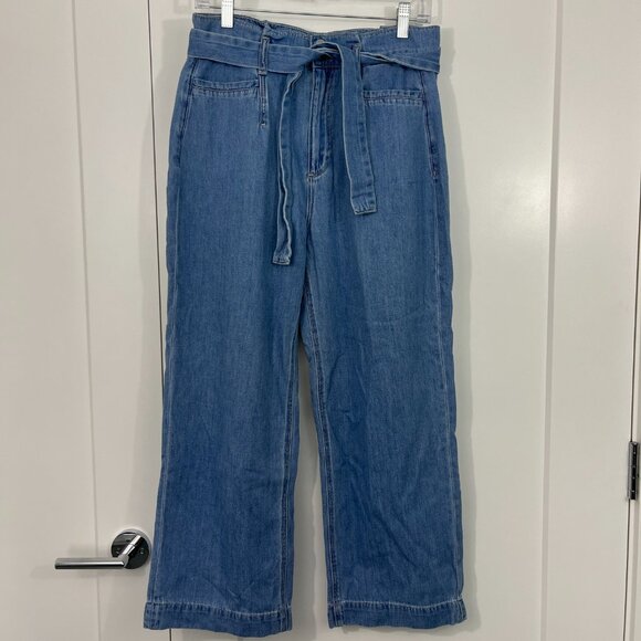 Paige Size 30 Blue Nellie High Waist Belted Wide Leg Crop Jeans - Picture 2 of 13
